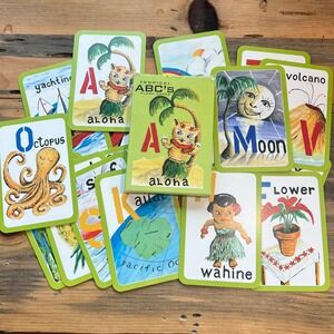 Vintage Tropical ABCs Flash Cards From‎ Surf To Huts Aloha Hawaii Kids Learning